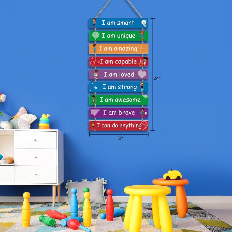 UBTKEY Kids Room Decor, Set of 9 Pieces Boys Room Wall Art, Motivational Wall Decor Wall Hanging Plaque for Kids Bedroom Playroom Bathroom Decorations - Image 1